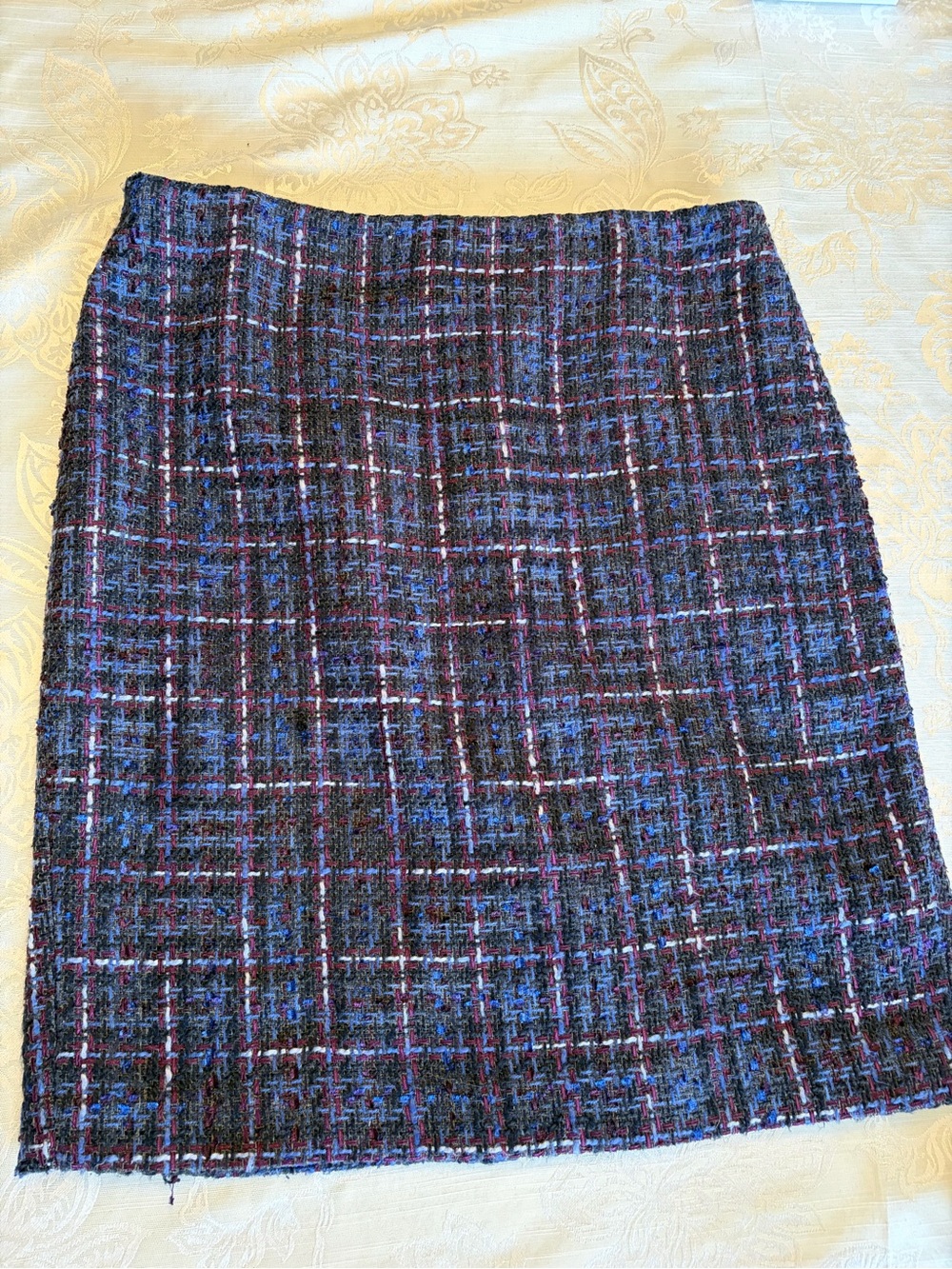 Tweed Plaid Pencil Skirt - Blue & Black